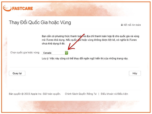 Chọn vùng là Canada hoặc Hoa Kỳ