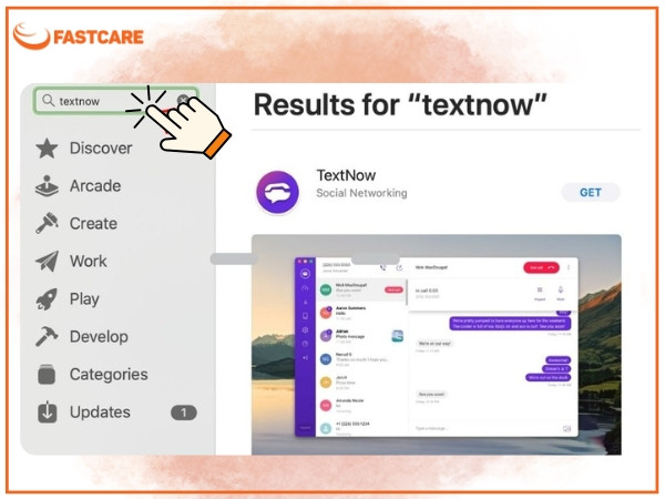 Vào App Store gõ từ khóa “TextNow” và nhấn “Get” để tải ứng dụng về máy