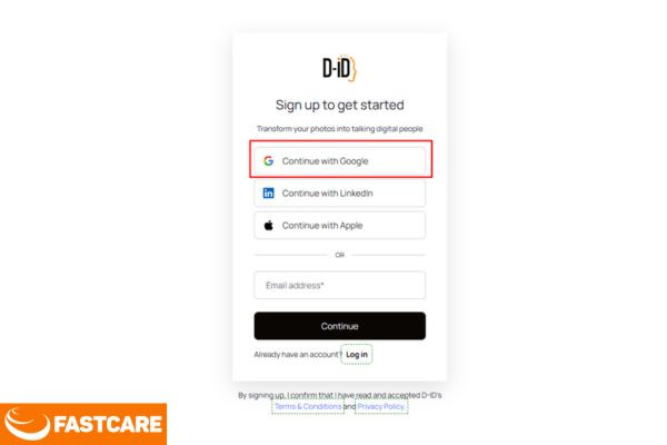 Chọn phương thức đăng nhập bằng tài khoản Google