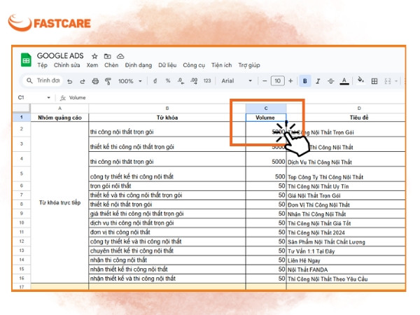 Hướng dẫn cách cố định nhiều cột trong Google Sheet bước 1