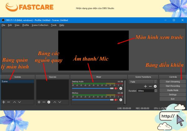 Nhận dạng giao diện của OBS Studio