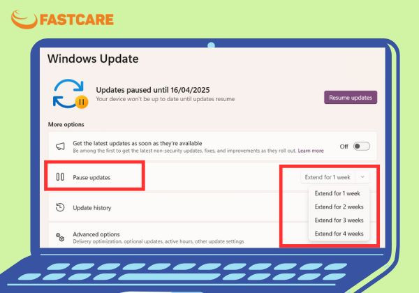 Chọn Pause Update để tắt