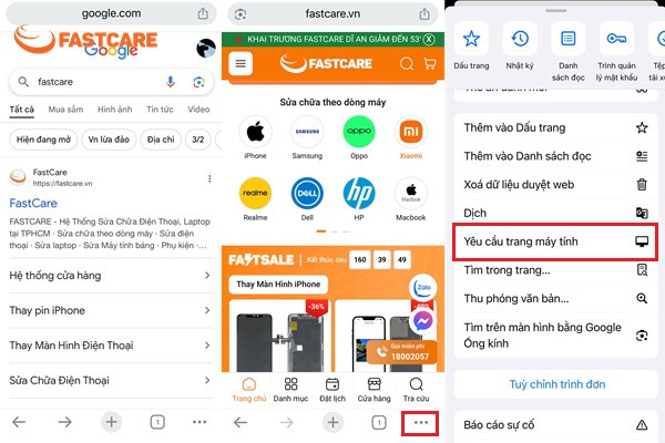 Chuyển trang web máy tính trên điện thoại:&nbsp;Google Chrome