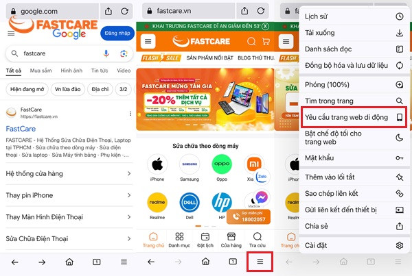 Chuyển trang web máy tính trên điện thoại: Firefox