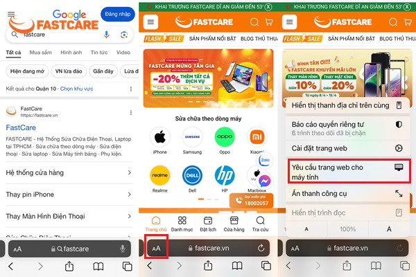 Chuyển trang web máy tính trên điện thoại: Safari