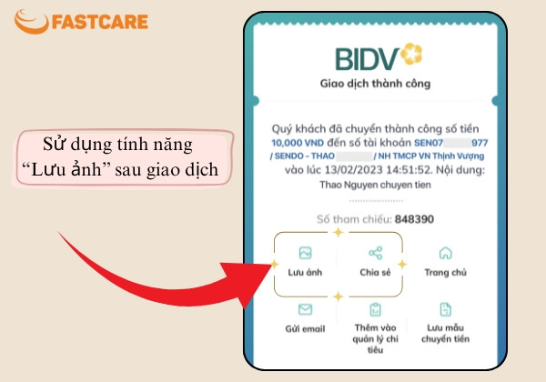 Nhấn “lưu ảnh” sau khi đã thực hiện xong giao dịch