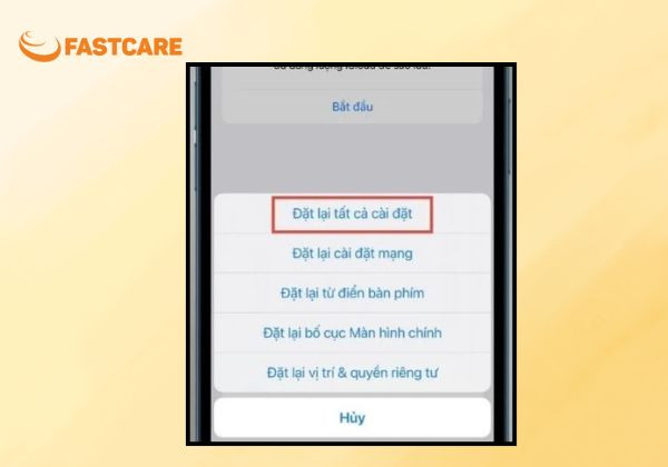 Đặt lại tất cả cài đặt