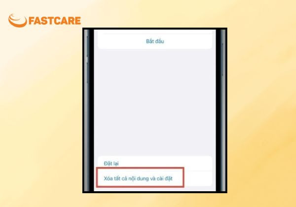 Xóa tất cả nội dung và cài đặt