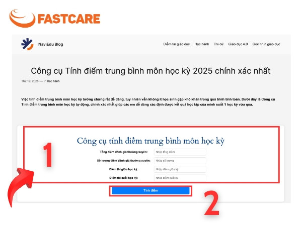 Web tính điểm trung bình môn Navi.edu.vn