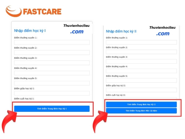 Web tính điểm trung bình môn Thuvienhoclieu.com