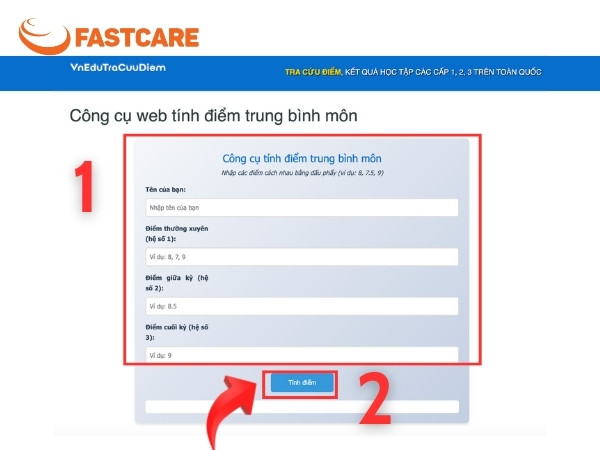 Web tính điểm trung bình môn VnEduTraCuuDiem.com